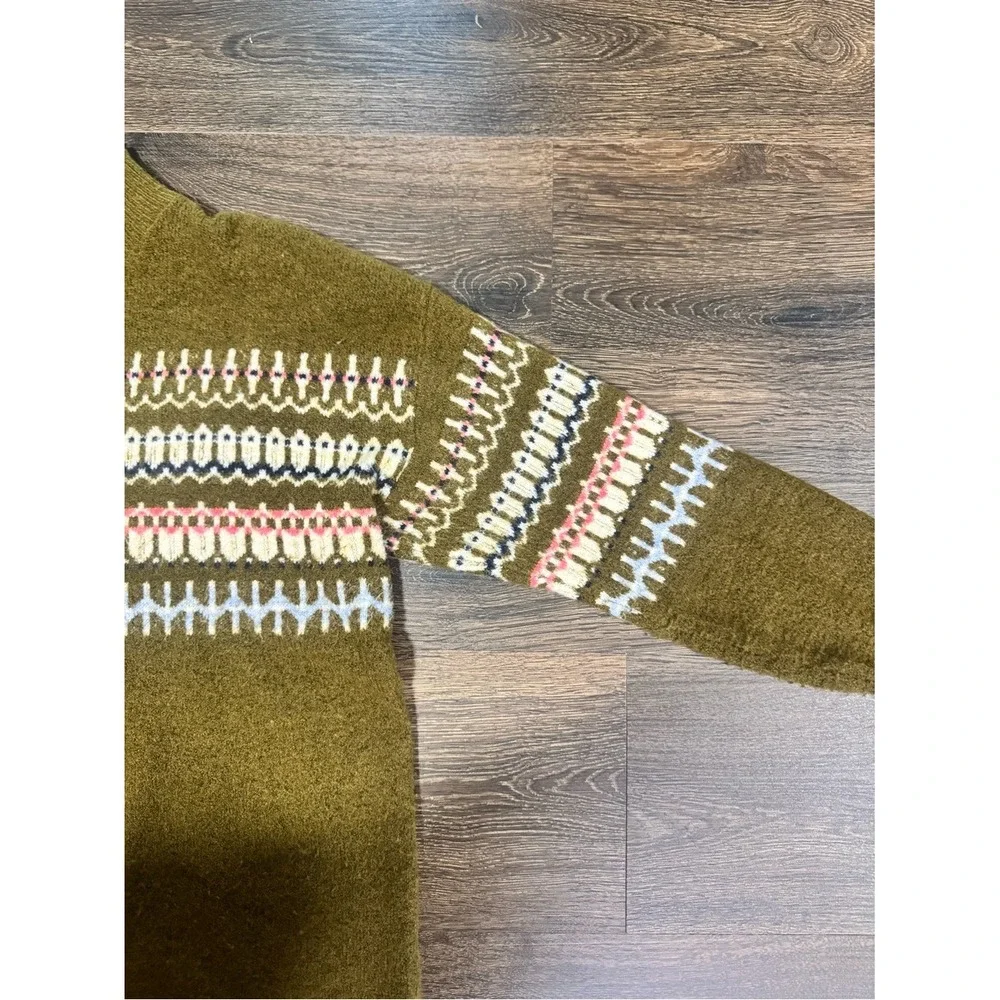 Fat Face‎ Womens Olive Green Fair Isle Multi Print Sweater Sz 10 Mockneck